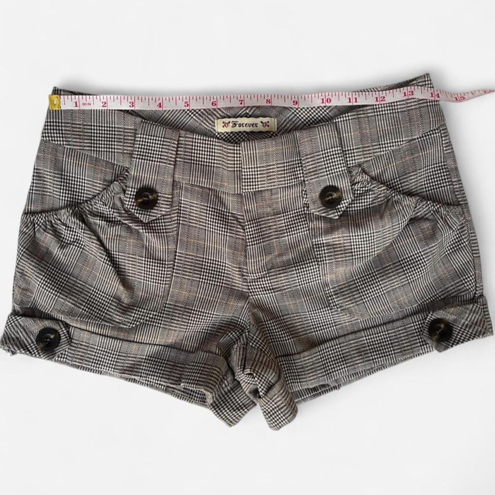 Forever 21 Women's Brown Plaid Cuffed Mini Shorts Size XS